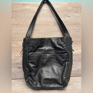 Lucky Brand Soft‎ Black leather expandable tote bag Purse Handbag